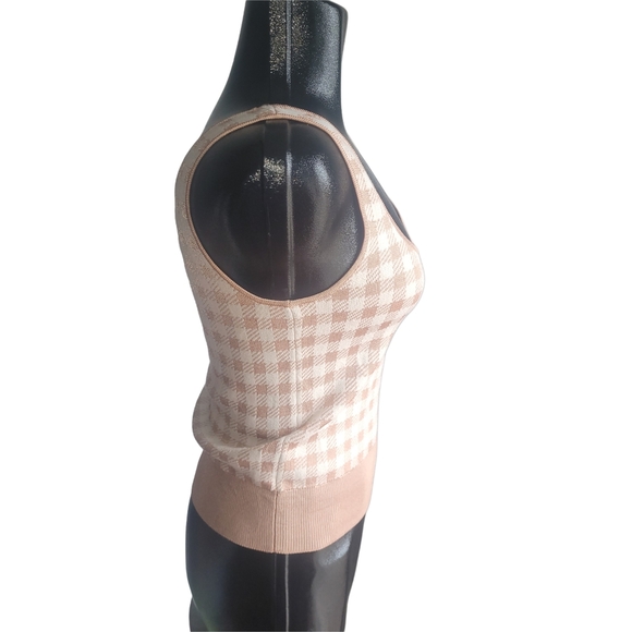 Ann Taylor Cream and Tan Checkered Knit Tank Top XS - Picture 3 of 6
